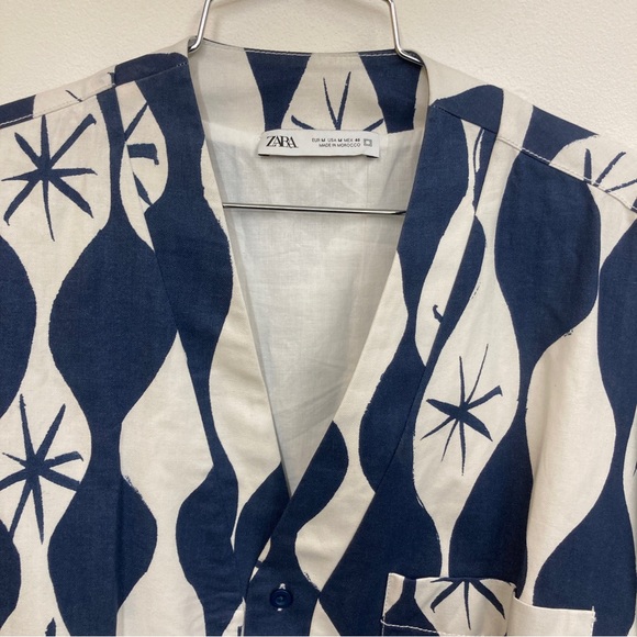 Men’s Zara Lightweight Sports Coat Loose Fit Blue And Cream abstract stars - Picture 2 of 10